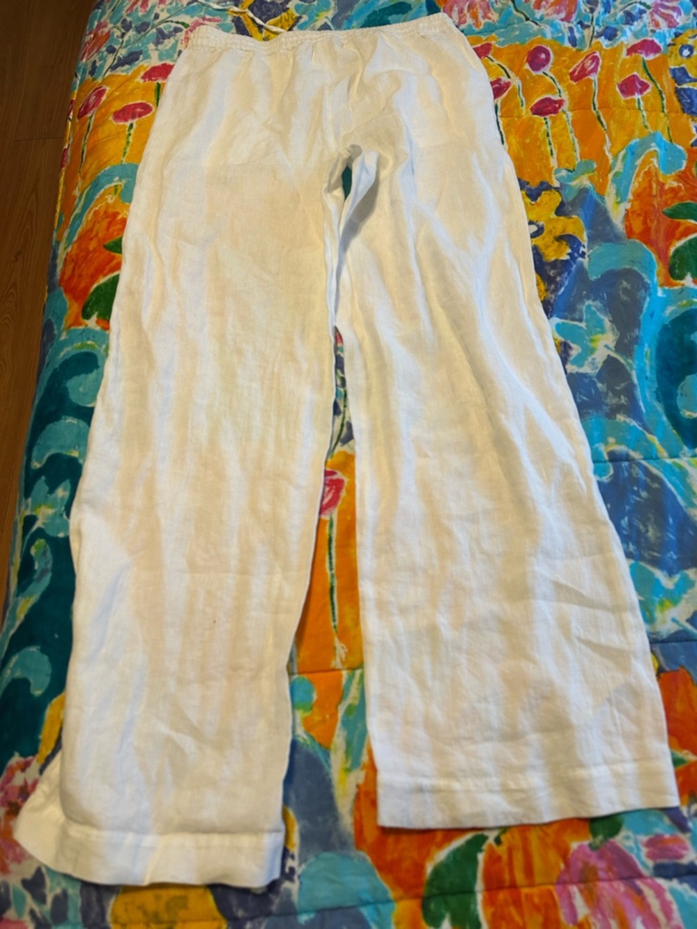 Chico's White Elastic Waist Linen Pants with Two (2) Front Pockets. - Picture 2 of 5